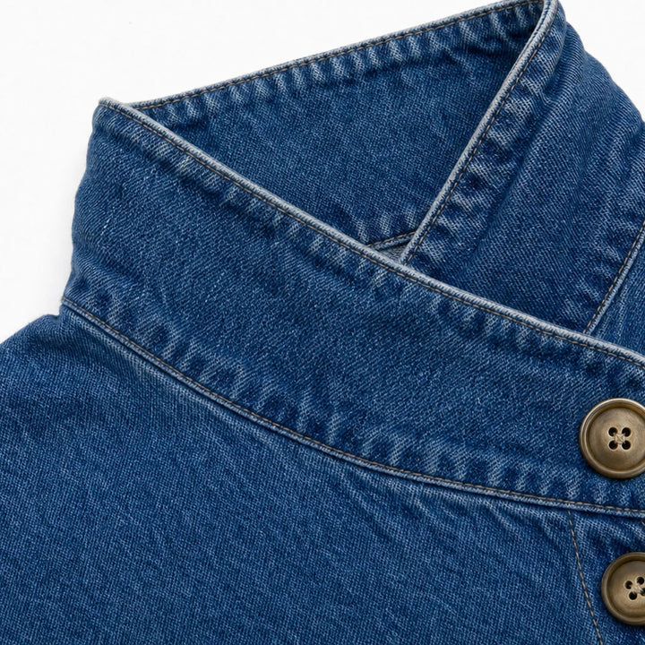 Dam Asymmetrisk Denimjacka - Skjortkrage och Diagonala Knappar