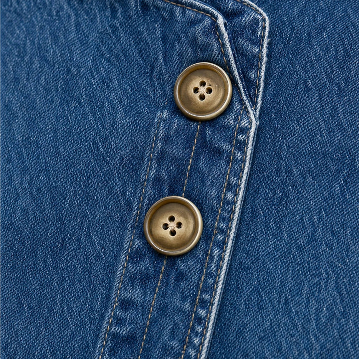 Dam Asymmetrisk Denimjacka - Skjortkrage och Diagonala Knappar