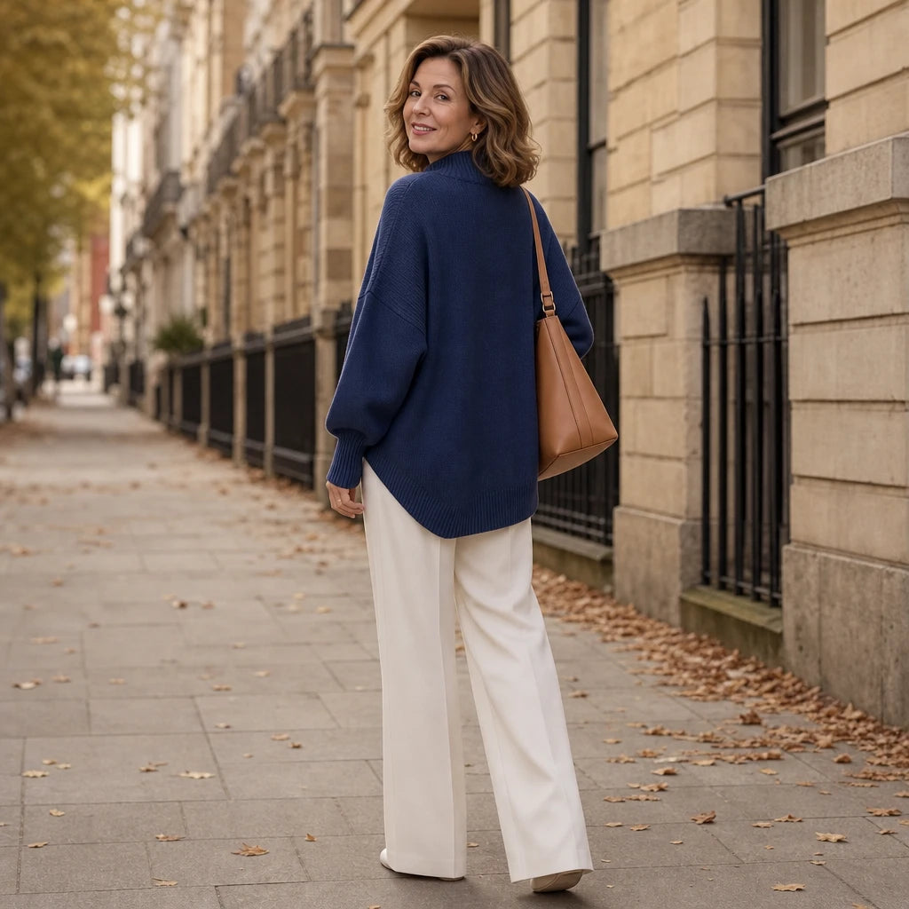 Dam Asymmetrisk Mock-Neck Stickad Tröja - Minimalistisk