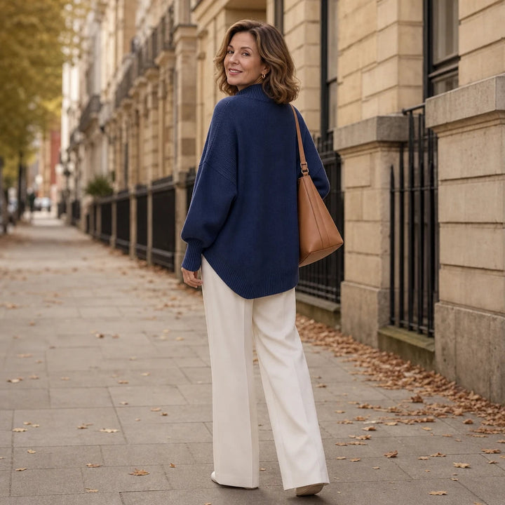 Dam Asymmetrisk Mock-Neck Stickad Tröja - Minimalistisk