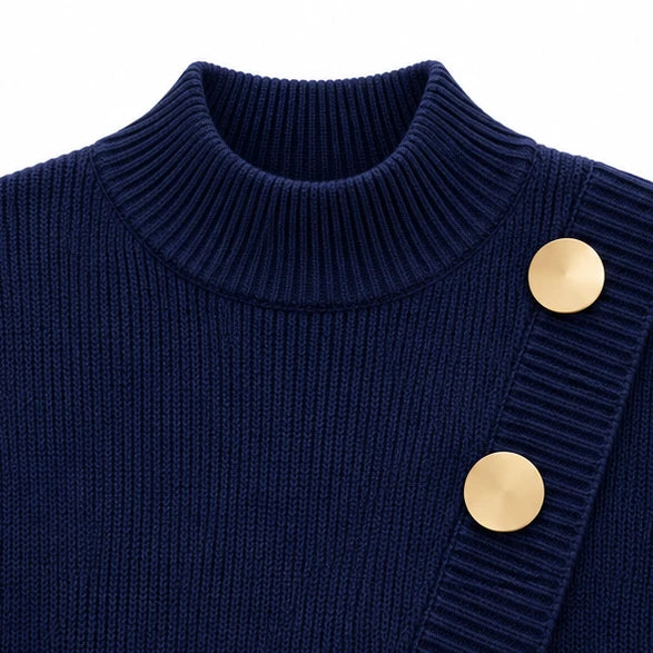 Dam Asymmetrisk Mock-Neck Stickad Tröja - Minimalistisk