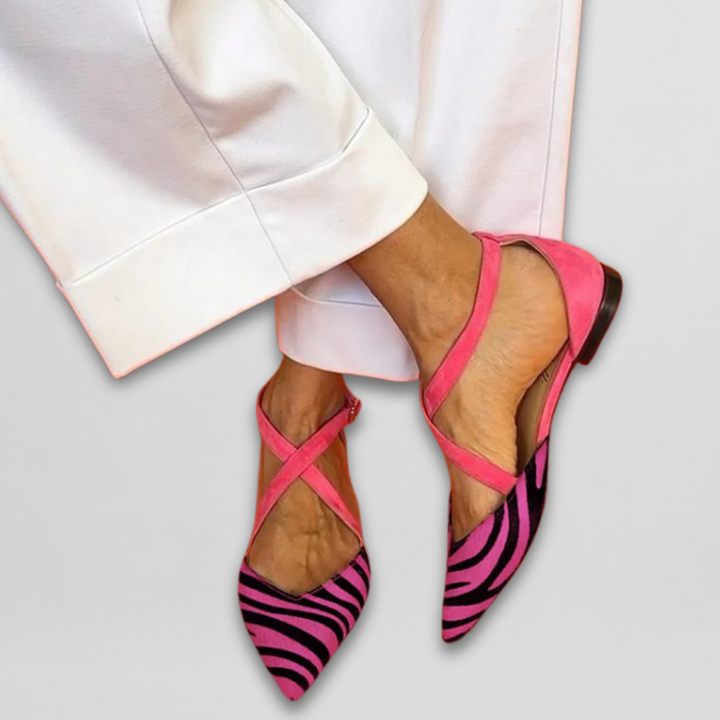 Dam Balettflatsskor med Remmar - Elegant Spetsig Tå - Rosa