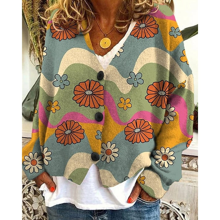 Dam Blommig Cardigan in blå, Elegant Överdel