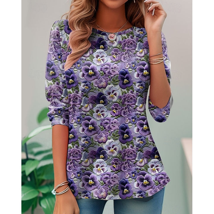 Dam Blommig Långärmad Topp in lila, Klassisk Elegant Stil