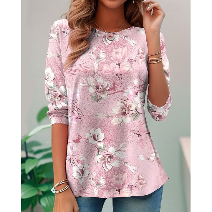 Dam Blommig Långärmad Topp in rosa, Klassisk Elegant Stil