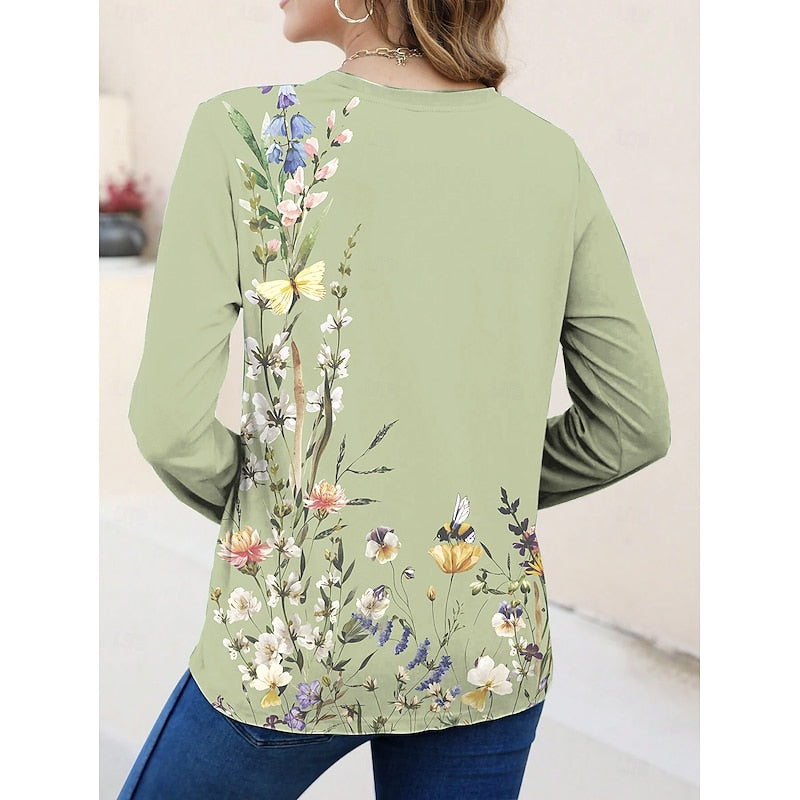 Dam Blommig Långärmad Topp - Klassisk Elegant Stil