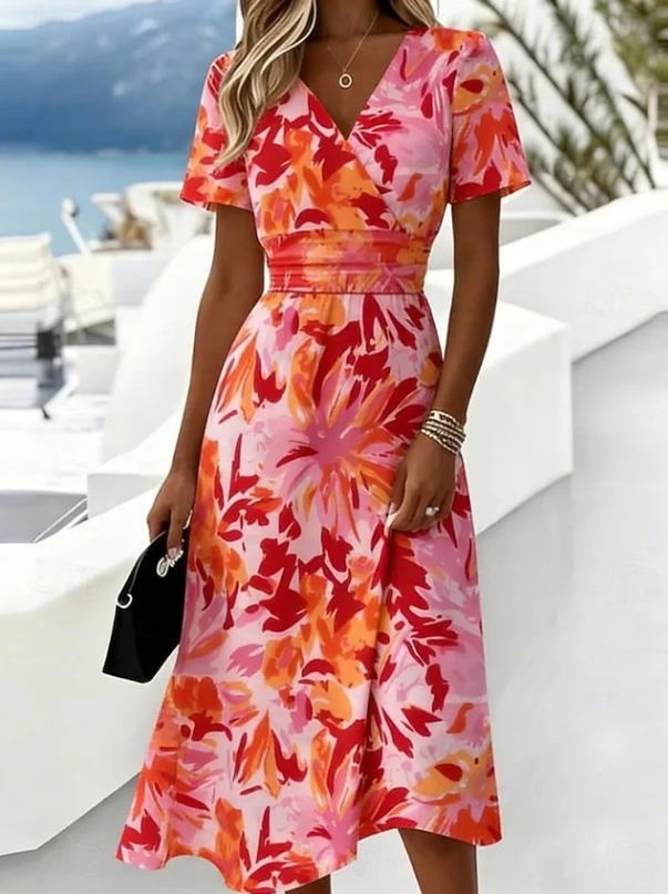 Dam Blommig Wickelklänning Midi in orange, Elegant Stil