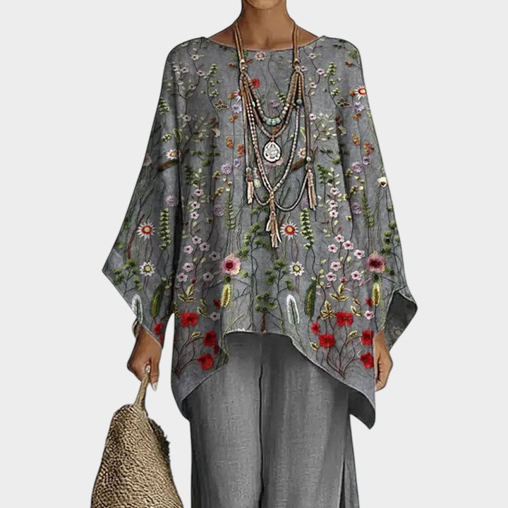 Dam Bohemisk Broderad Tvådelad Set - Elegant Fritidsstil