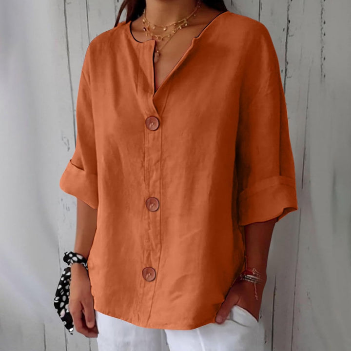 Dam Bomull-Linne Blus - Avslappnad Sommartopp - Orange