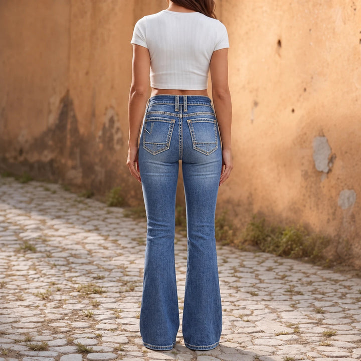 Dam Bootcut Jeans Högt Midja - Dubbelknapp Passform