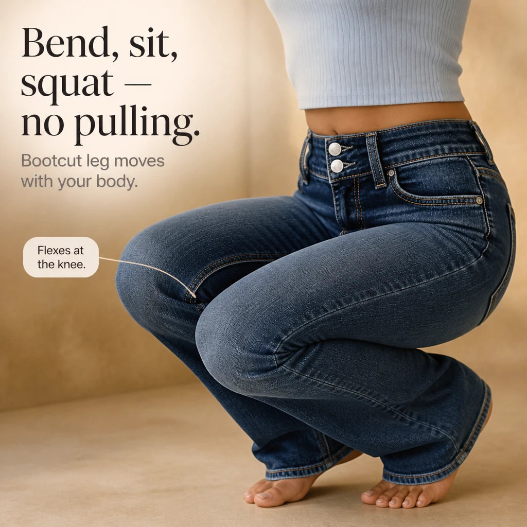 Dam Bootcut Jeans Högt Midja - Dubbelknapp Passform