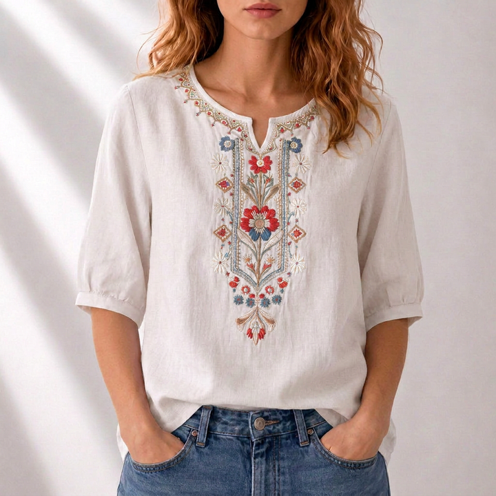 Dam Broderad Blus in vit, Klassisk Elegans