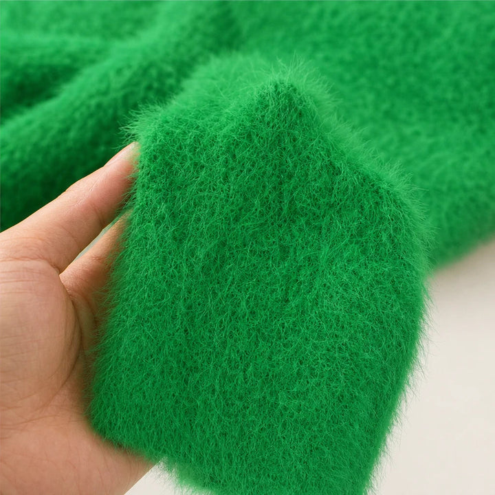 Dam Cardigan i Borstad Mohair-Ull - Öppen Framslå