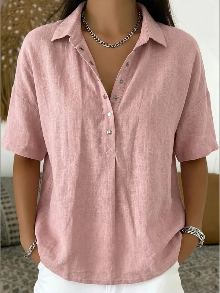 Dam Casual Skjorta med Knappkrage - Klassisk Stil - Rosa