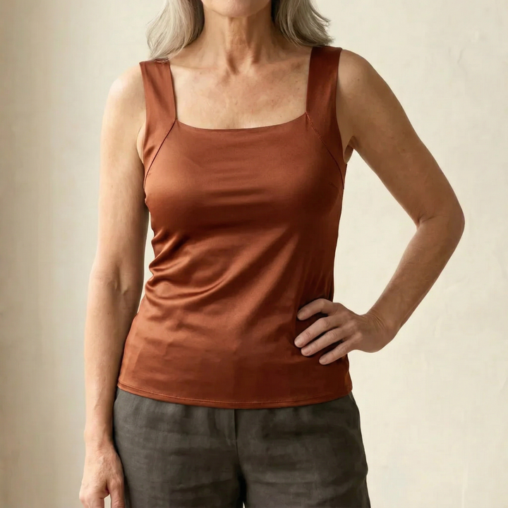 Dam Comfort Linne Topp - Andningsbar Sommarstil - Kaffe