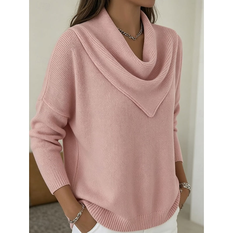 Dam Cowl-Neck Stickad Tröja - Elegant Draperingsdetalj