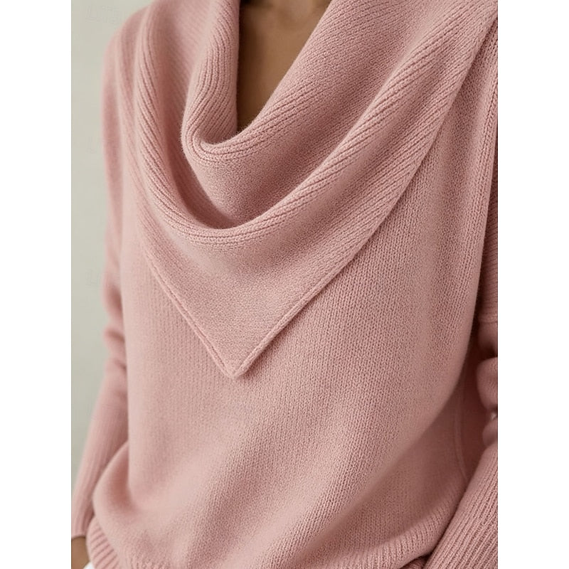 Dam Cowl-Neck Stickad Tröja - Elegant Draperingsdetalj