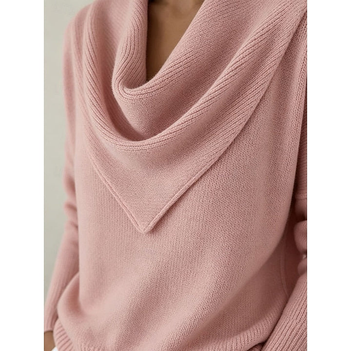 Dam Cowl-Neck Stickad Tröja - Elegant Draperingsdetalj