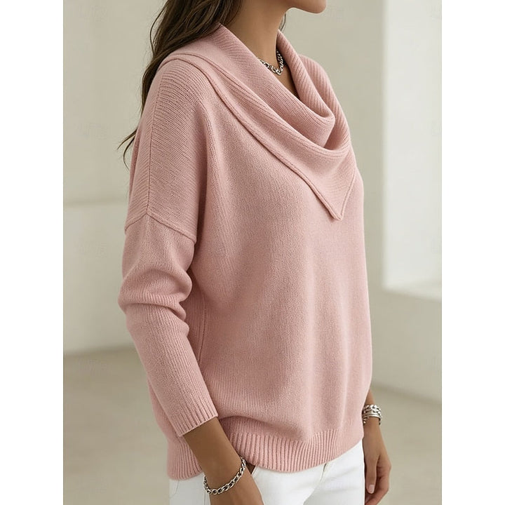 Dam Cowl-Neck Stickad Tröja - Elegant Draperingsdetalj