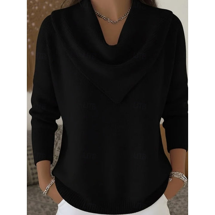 Dam Cowl-Neck Stickad Tröja in svart, Elegant Draperingsdetalj