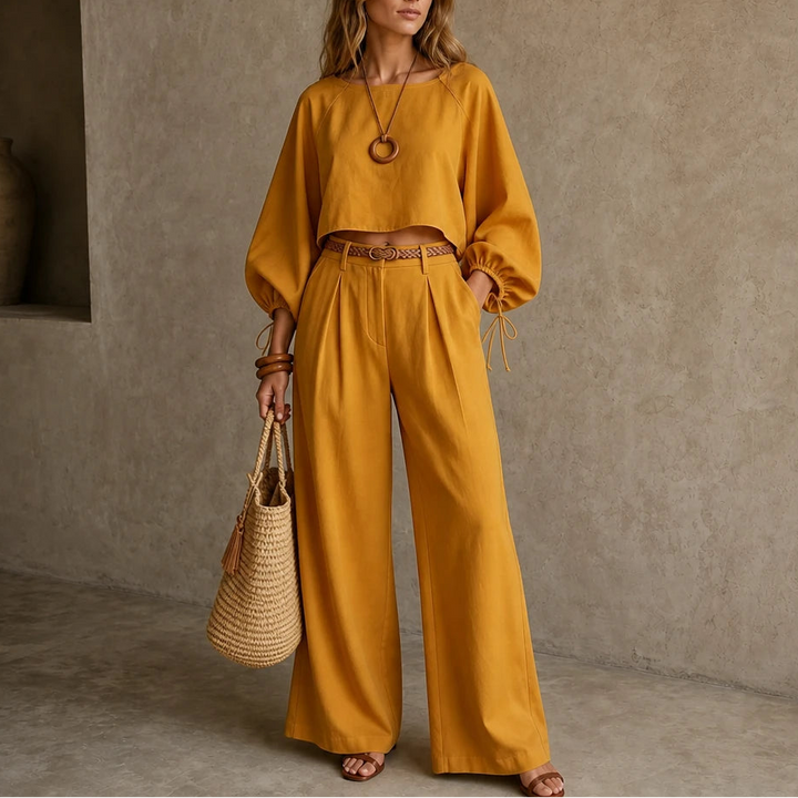 Dam Crop Top och vida byxor set in orange, Enfärgad