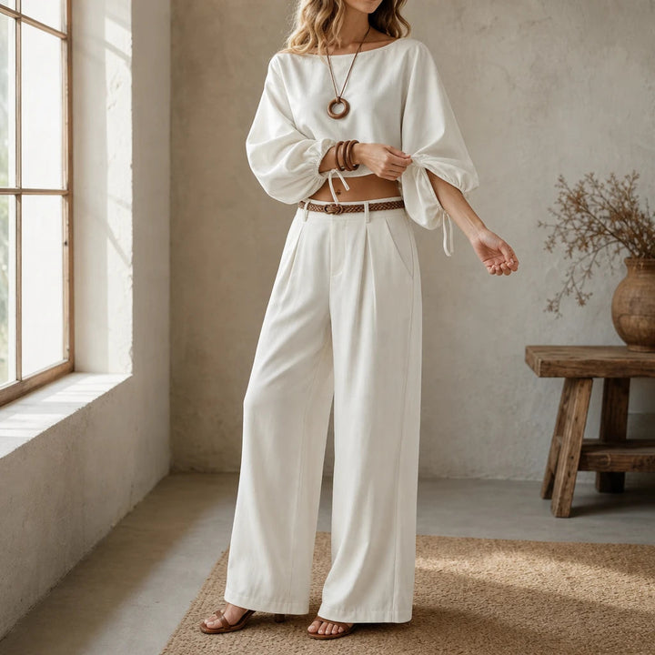 Dam Crop Top och vida byxor set - Enfärgad