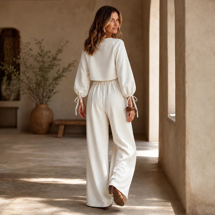 Dam Crop Top och vida byxor set - Enfärgad