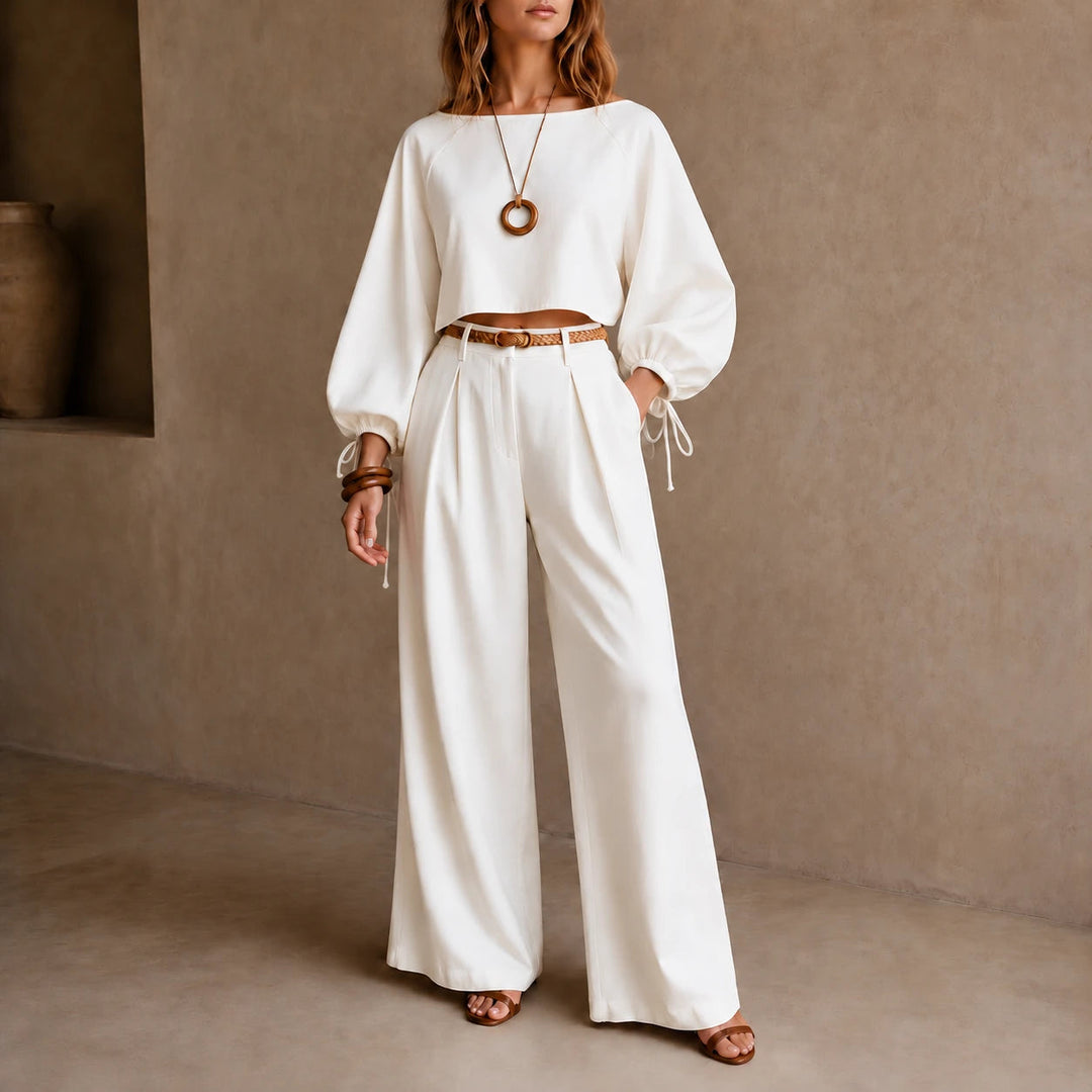 Dam Crop Top och vida byxor set in vit, Enfärgad