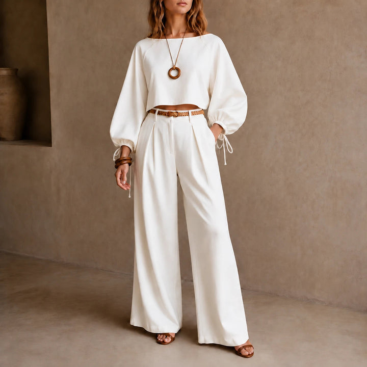 Dam Crop Top och vida byxor set in vit, Enfärgad