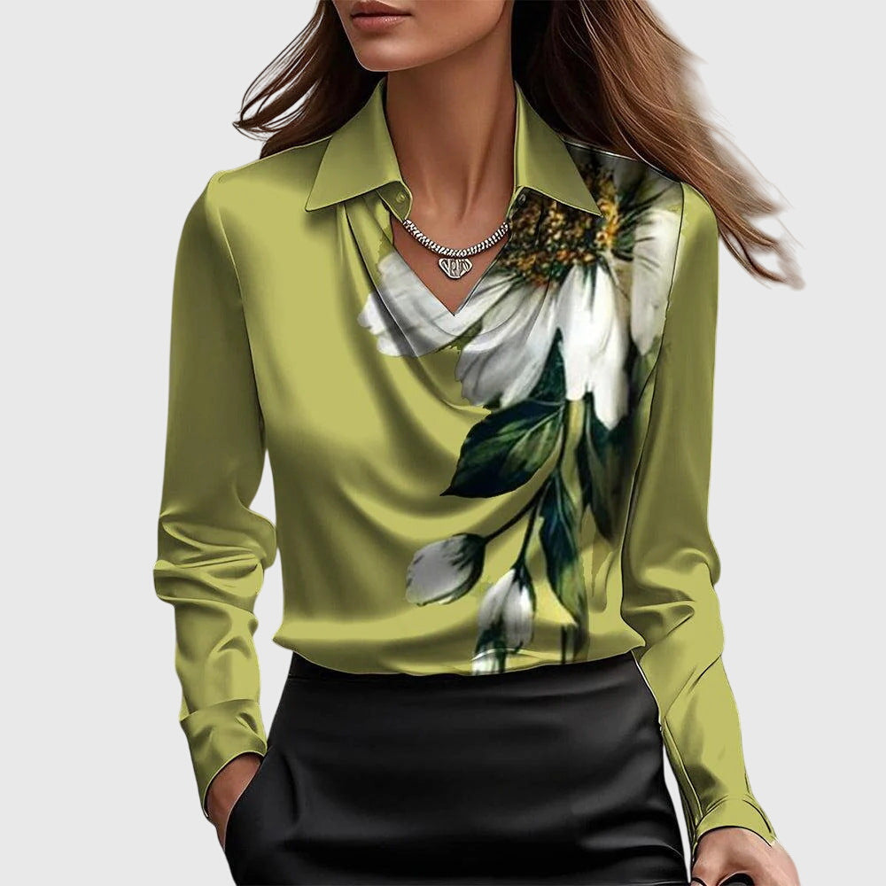 Dam Draperad Elegant Blus in grön, Tidlös Stil
