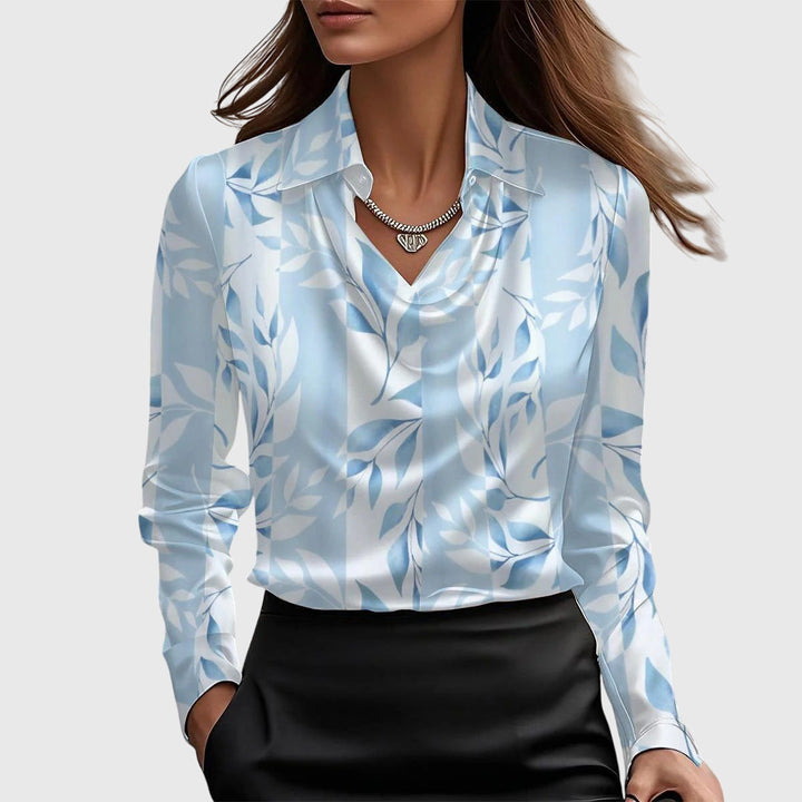 Dam Draperad Elegant Blus in ljusblå blommig, Tidlös Stil