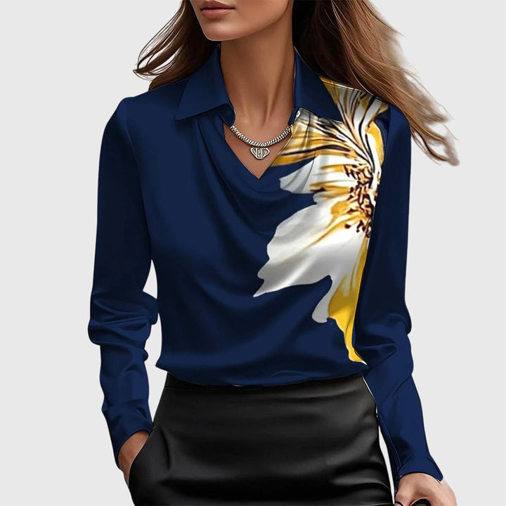 Dam Draperad Elegant Blus in mörkblå, Tidlös Stil
