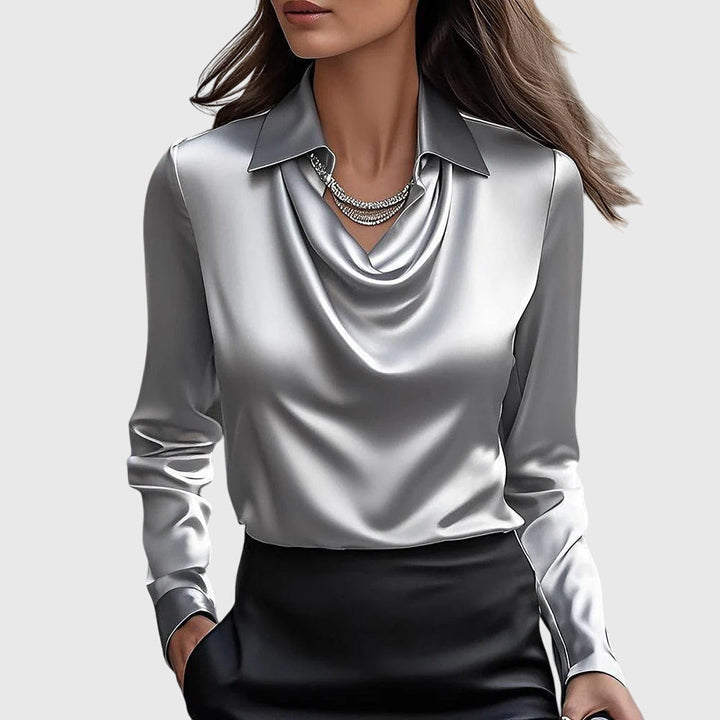Dam Draperad Elegant Blus in silver, Tidlös Stil