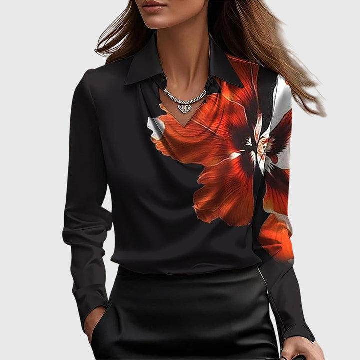 Dam Draperad Elegant Blus in svart röd, Tidlös Stil
