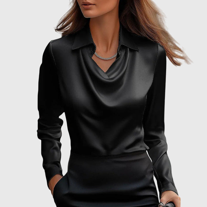 Dam Draperad Elegant Blus in svart, Tidlös Stil