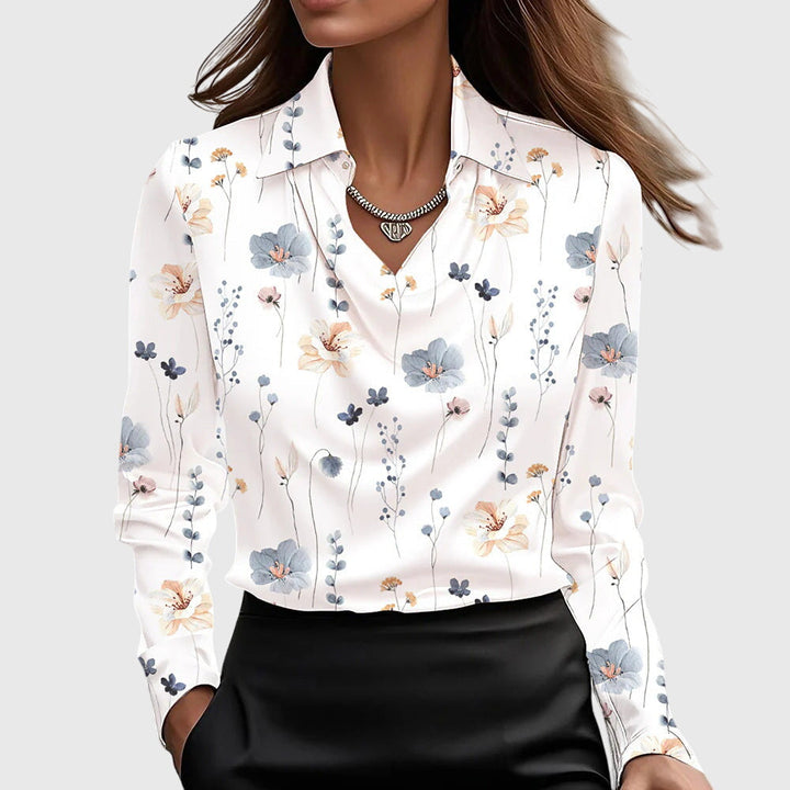 Dam Draperad Elegant Blus in vit blommig, Tidlös Stil