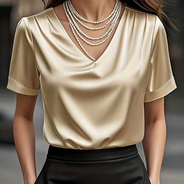 Dam Draperad V-ringning Blus in champagne, Elegant och Tidlös