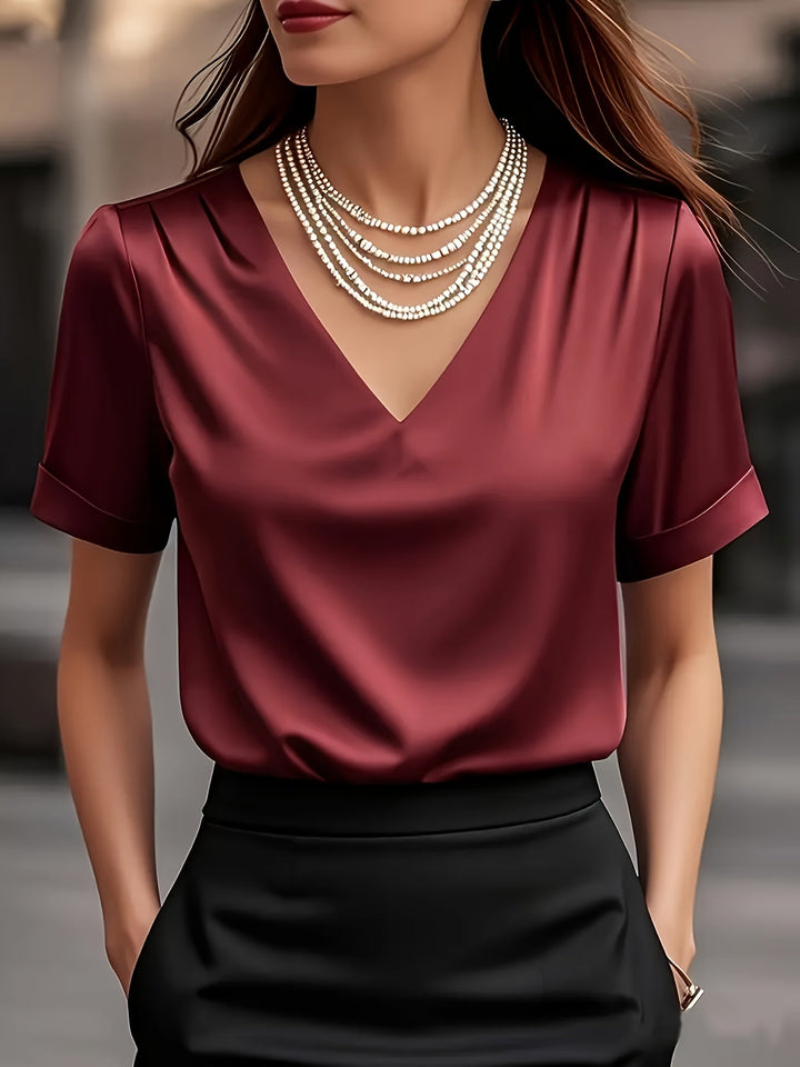 Dam Draperad V-ringning Blus - Elegant och Tidlös