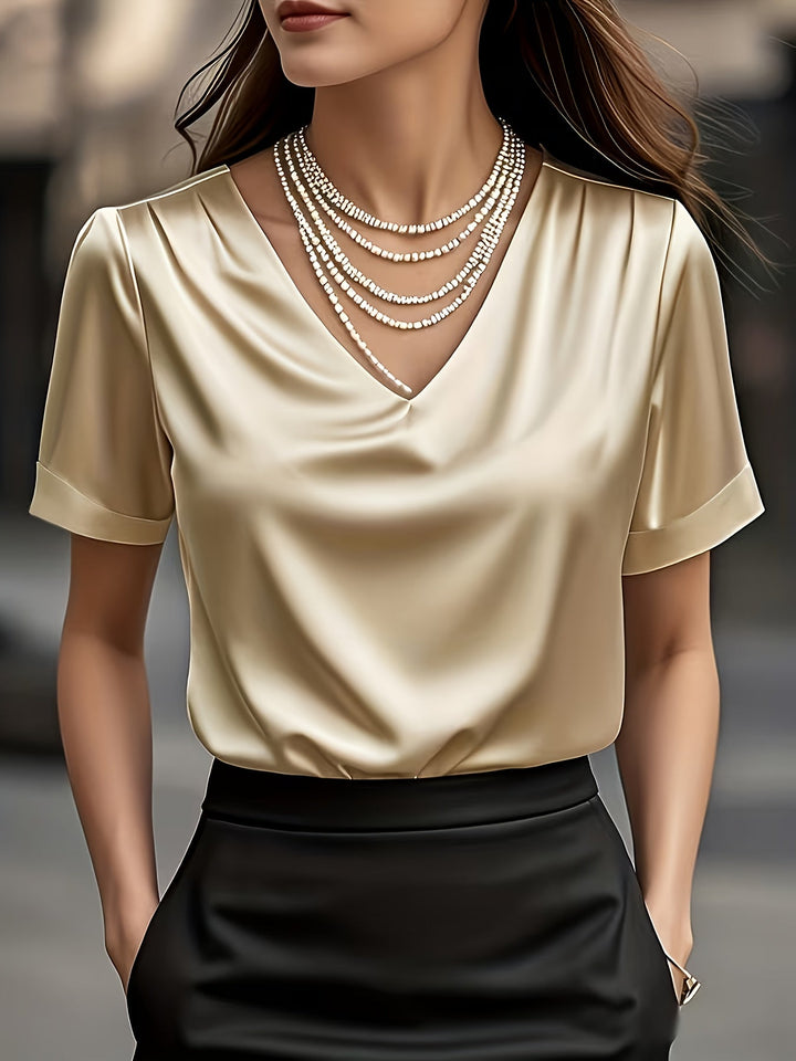 Dam Draperad V-ringning Blus - Elegant och Tidlös