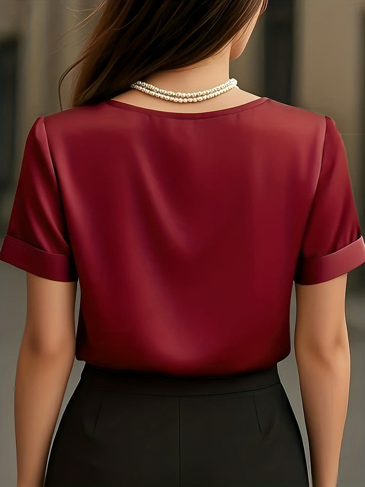 Dam Draperad V-ringning Blus - Elegant och Tidlös