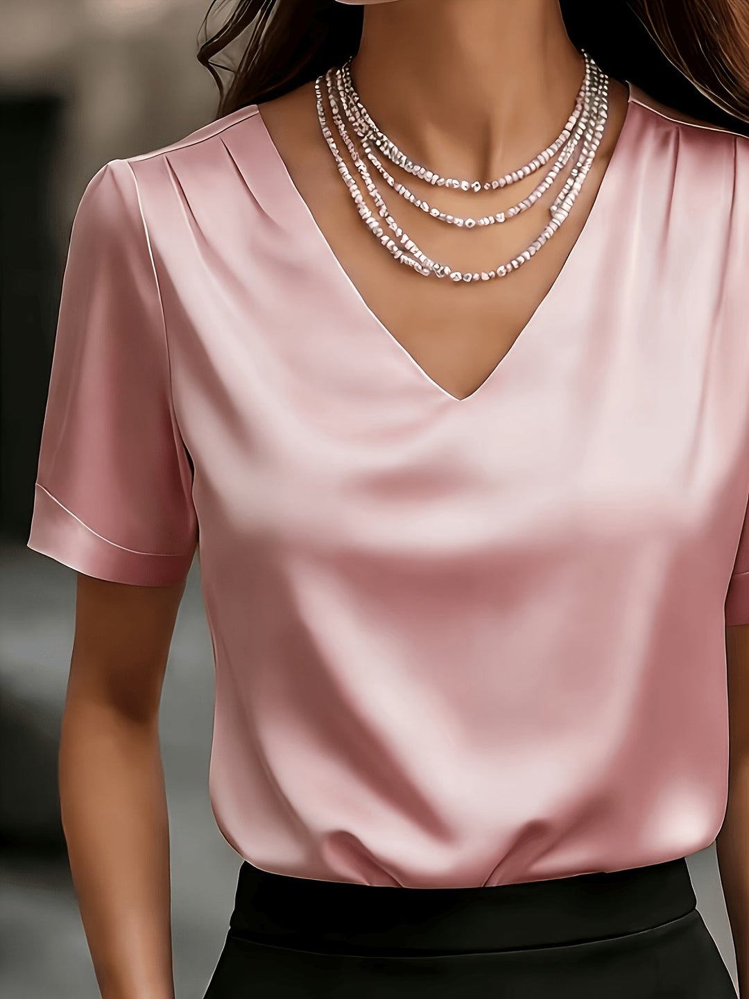Dam Draperad V-ringning Blus - Elegant och Tidlös