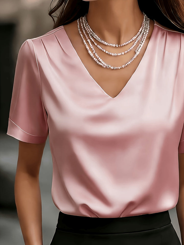 Dam Draperad V-ringning Blus - Elegant och Tidlös