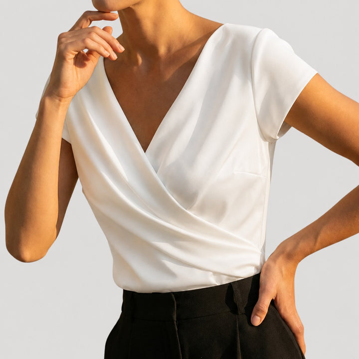 Dam Draperad Wickelblus med V-ringning - Elegant