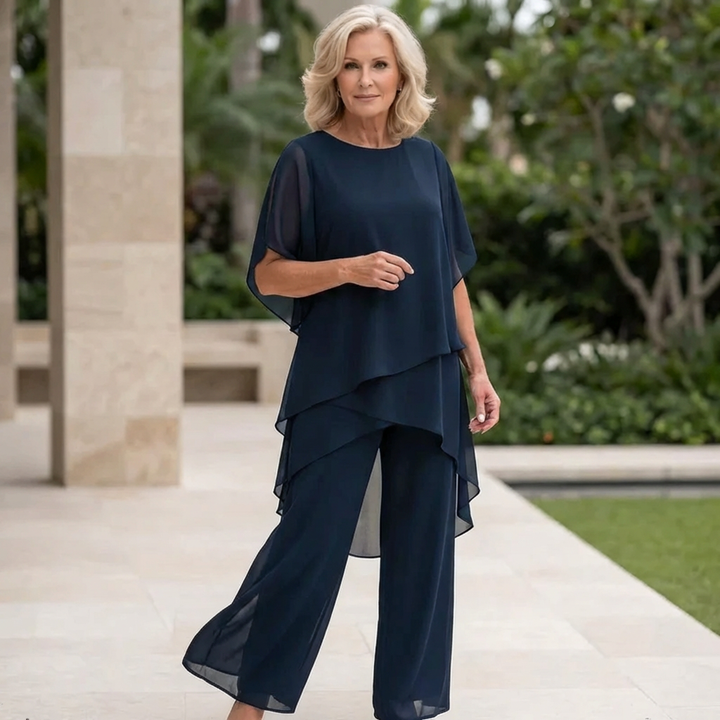 Dam Elegant Draperad Palazzo Byxset - Sofistikerad stil - Blå