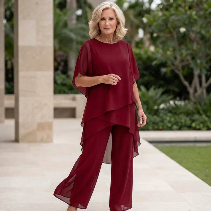 Dam Elegant Draperad Palazzo Byxset - Sofistikerad stil - Röd