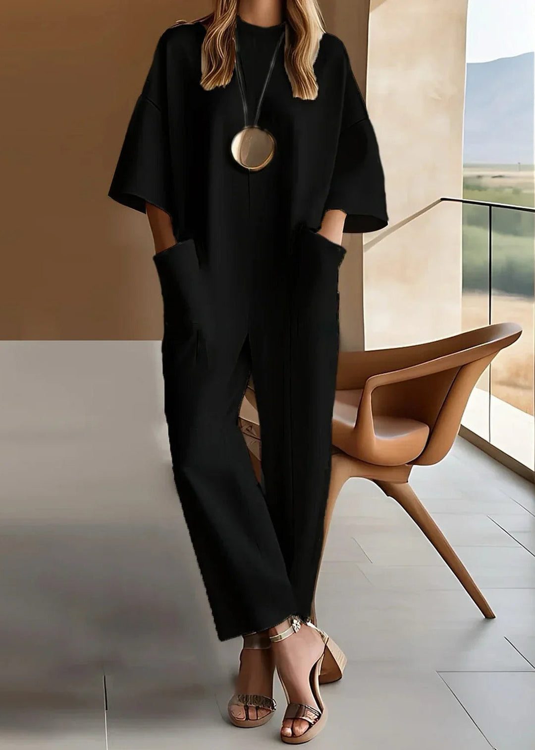 Dam Elegant Kortärmad Jumpsuit - Tidlös Stil - Svart