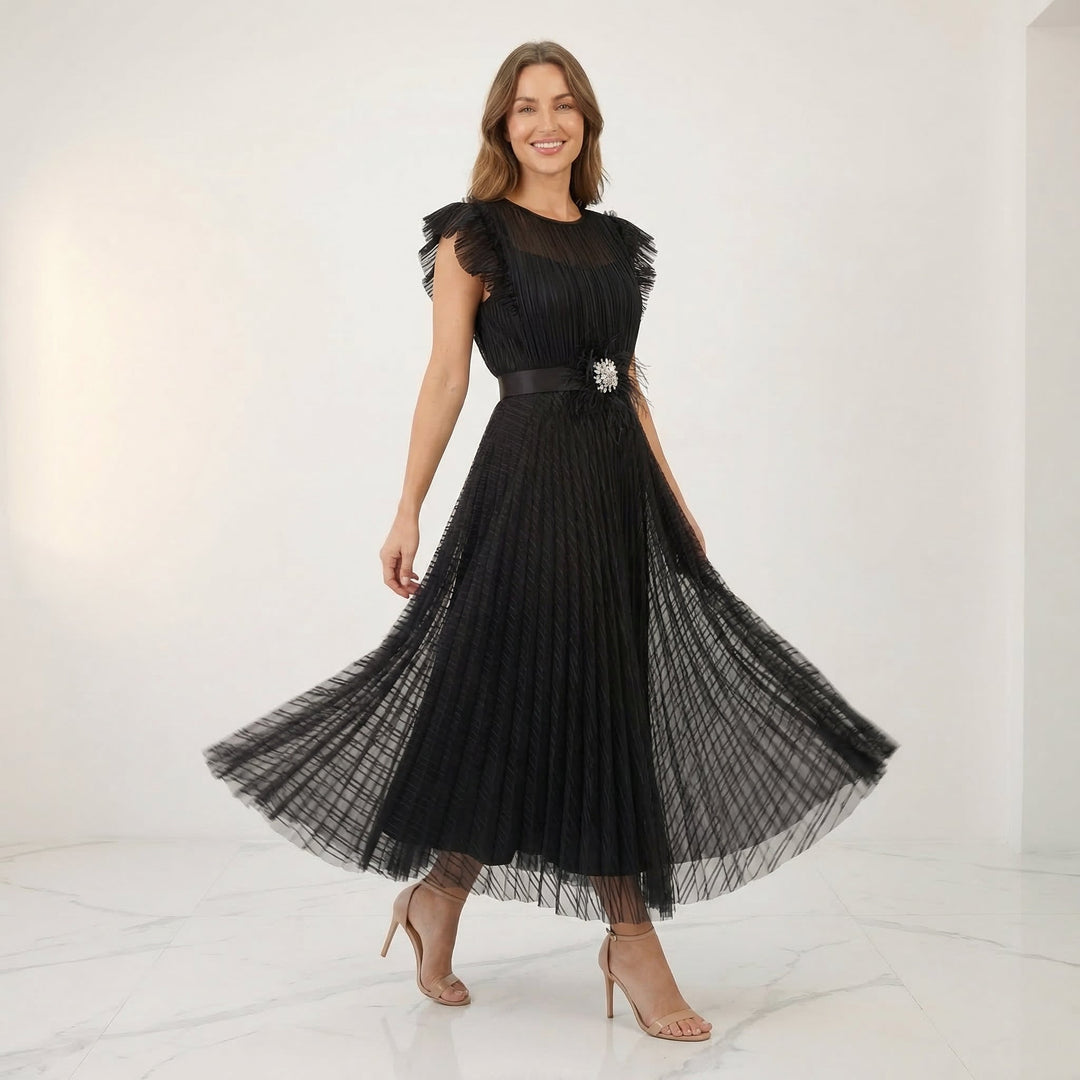 Dam Elegant Midi Klänning med Fladdermöss - Festlig