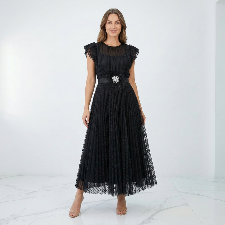 Dam Elegant Midi Klänning med Fladdermöss - Festlig - Svart