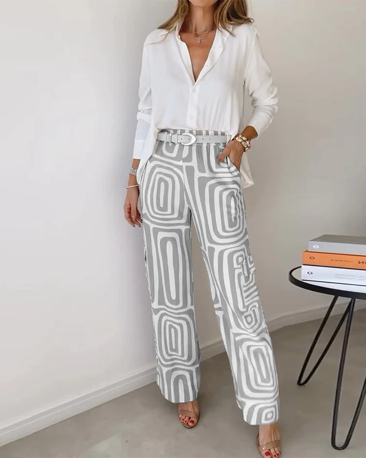 Dam Elegant Tvådelad Set - Klassisk Stil - Grå