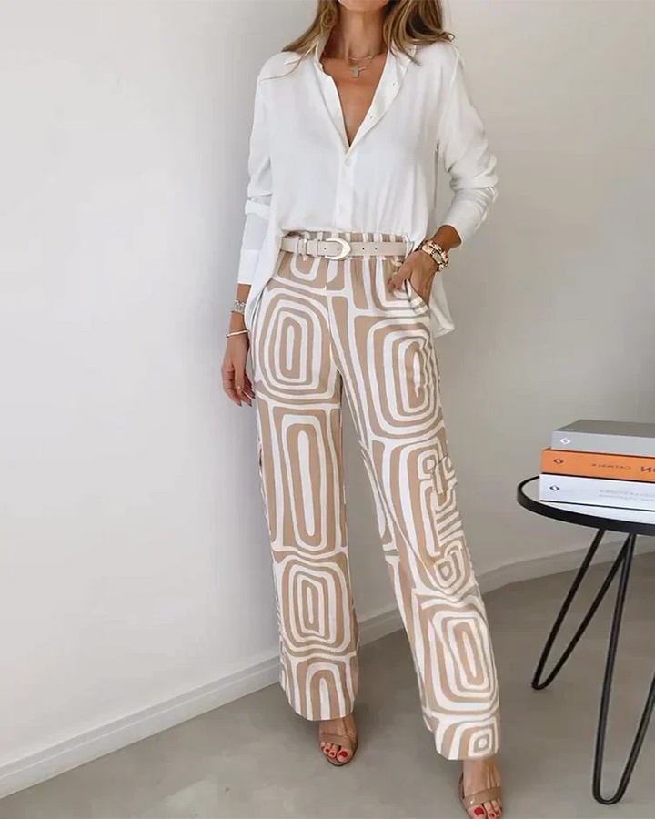 Dam Elegant Tvådelad Set - Klassisk Stil - Khaki
